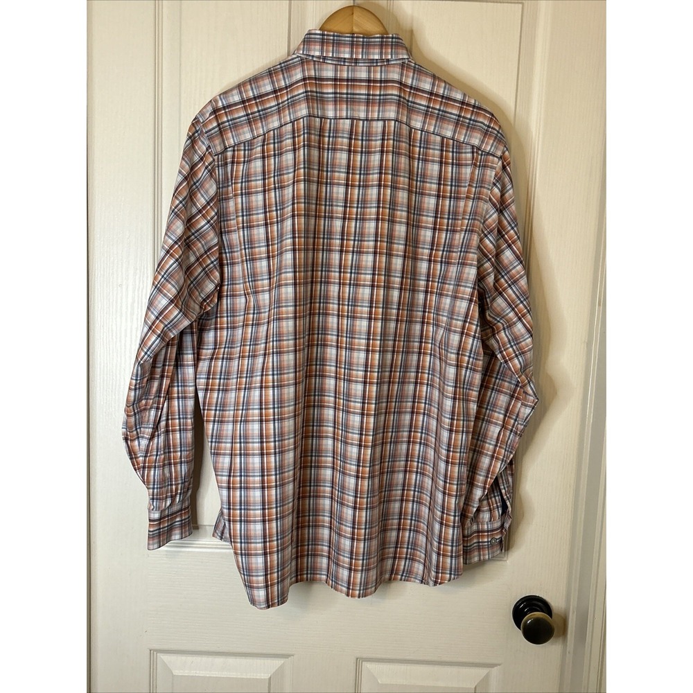 Banana Republic men's XL Shirt orange gray white plaid long sleeve - Picture 11 of 12